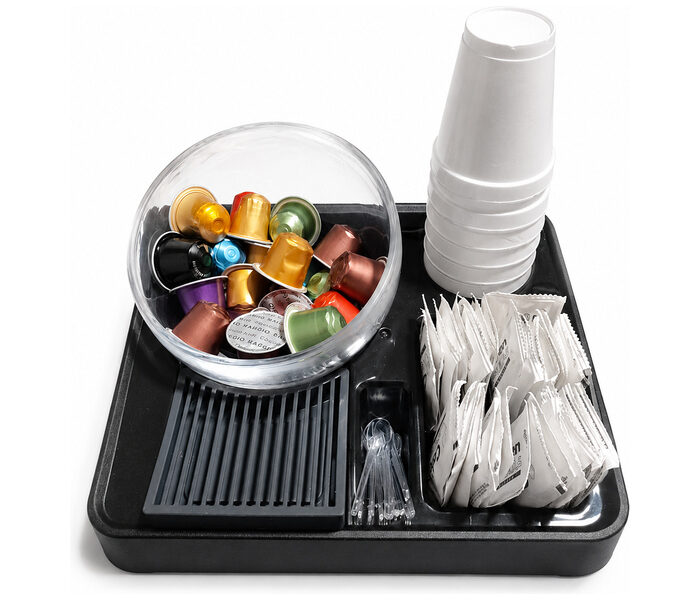BANDEJA ORGANIZADORA NEGRA + PORTACÁPSULAS DE VIDRIO / FEXPO